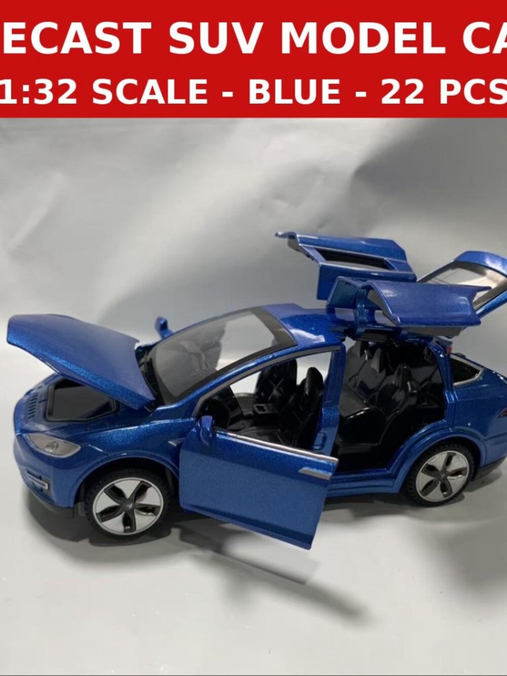 1:32 Diecast SUV Model Car Blue - Falcon-Wing Doors, Sound & Light, Pull-Back